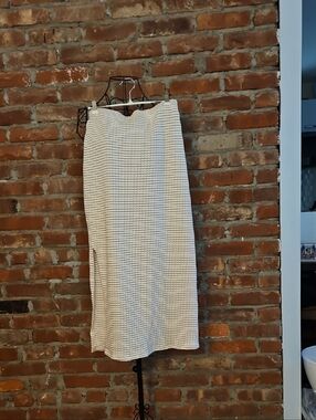 100% Cotton Cream Textured Maxi Skirt with Side Slit Made In Portugal
